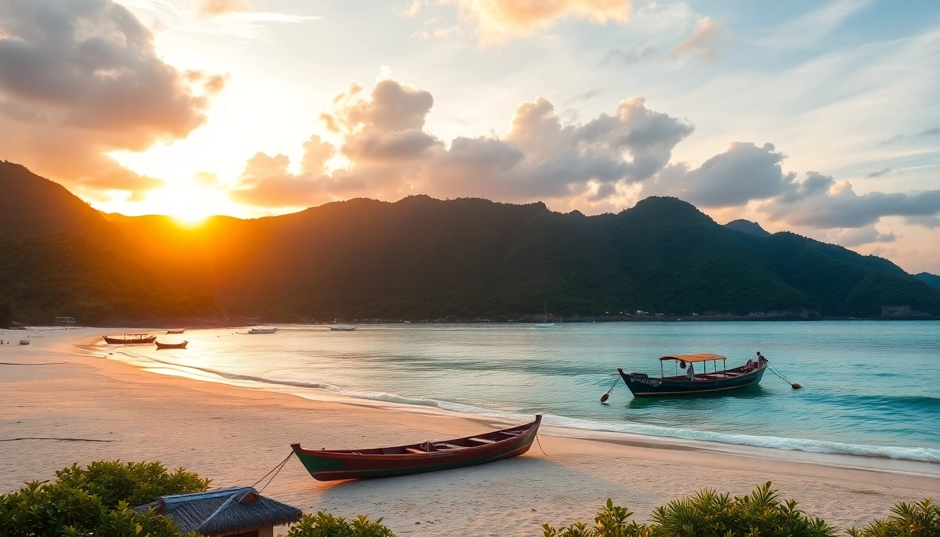 Scenic panoramic view of Lombok's coastline with white sandy beaches and bright blue ocean, showcasing natural beauty and tranquility.